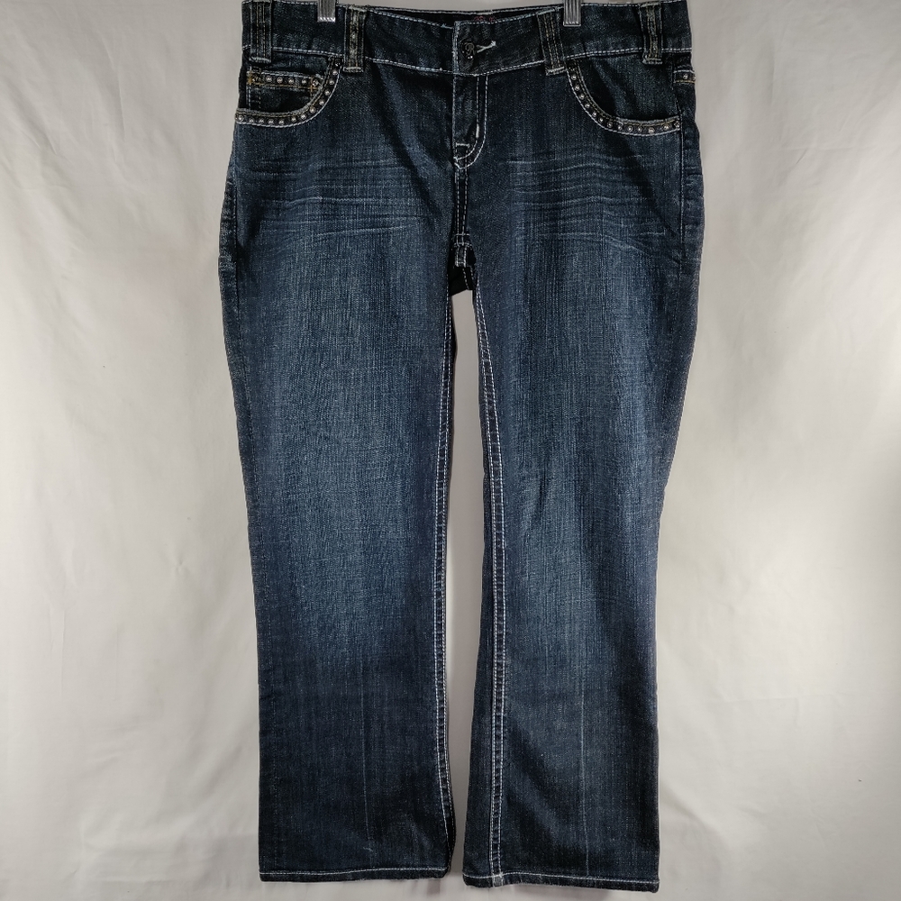 Rock & Roll Cowgirl Bootcut Jeans Womens Size 32x32 Stud Embellished Low Rise